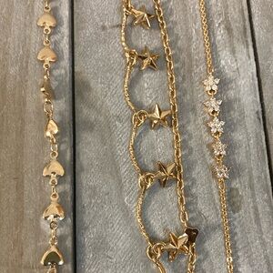 Gold Star and Heart Charm Bracelet Set